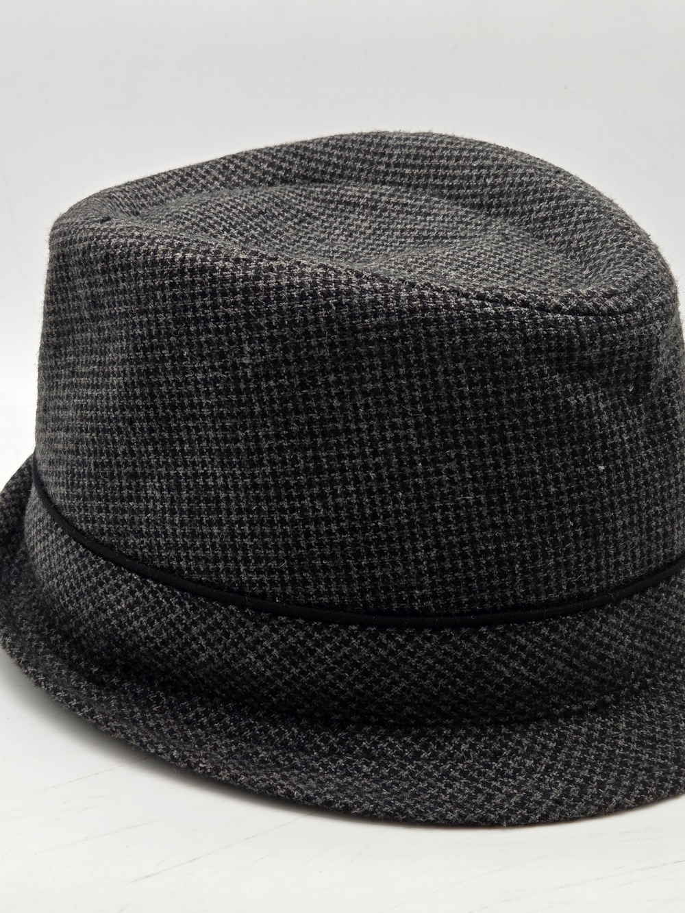 Gray Houndstooth Trilby Fedora Hat Mens Size S/M Small Medium Casual Dress